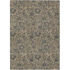Photo of Khaki Beige And Gray Floral Washable Indoor Outdoor Area Rug