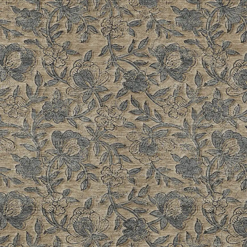 Khaki Beige And Gray Floral Washable Indoor Outdoor Area Rug Photo 4