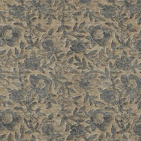 Khaki Beige And Gray Floral Washable Indoor Outdoor Area Rug Photo 4