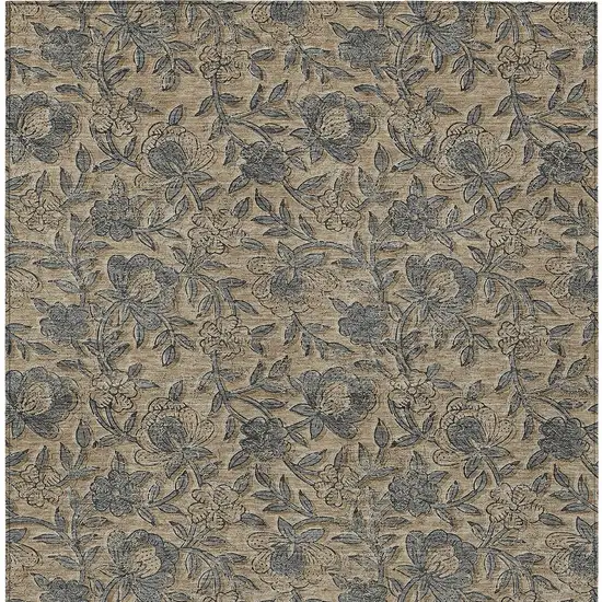 Khaki Beige And Gray Floral Washable Indoor Outdoor Area Rug Photo 4