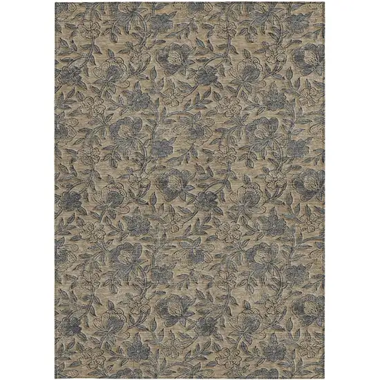 Khaki Beige And Gray Floral Washable Indoor Outdoor Area Rug Photo 4