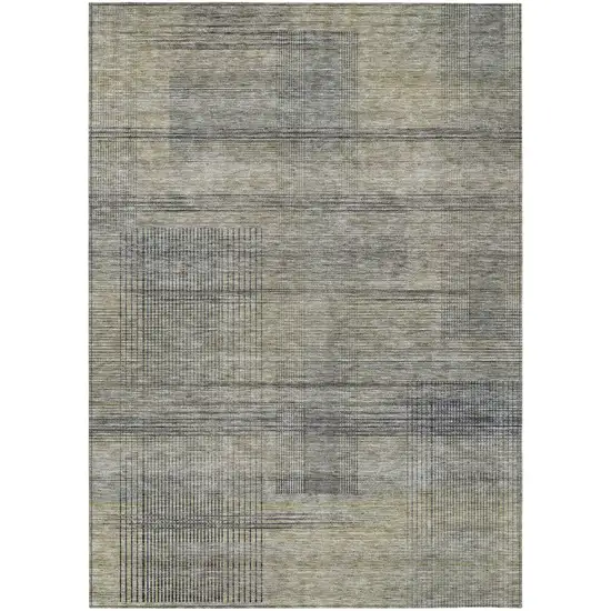 Khaki Beige And Gray Striped Washable Indoor Outdoor Area Rug Photo 2