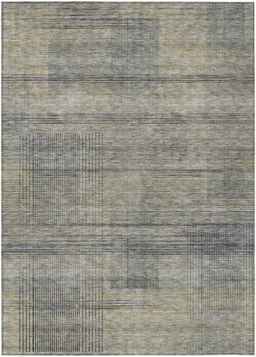 Khaki Beige And Gray Striped Washable Indoor Outdoor Area Rug Photo 2