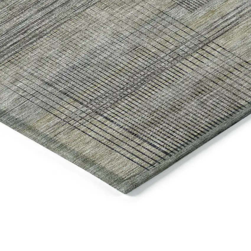 Khaki Beige And Gray Striped Washable Indoor Outdoor Area Rug Photo 5