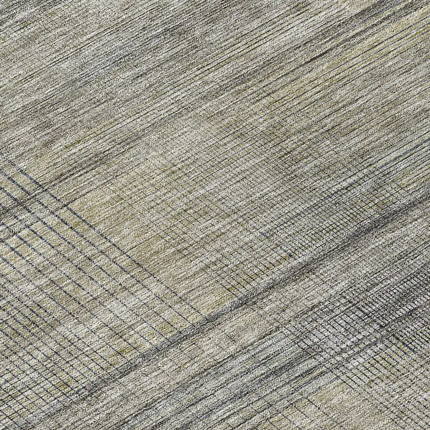 Khaki Beige And Gray Striped Washable Indoor Outdoor Area Rug Photo 8