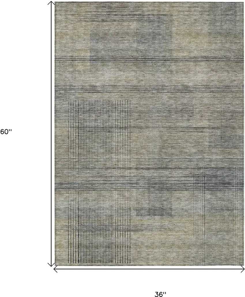 Khaki Beige And Gray Striped Washable Indoor Outdoor Area Rug Photo 3