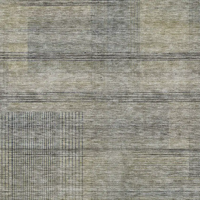 Khaki Beige And Gray Striped Washable Indoor Outdoor Area Rug Photo 6