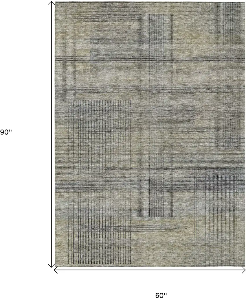 Khaki Beige And Gray Striped Washable Indoor Outdoor Area Rug Photo 3