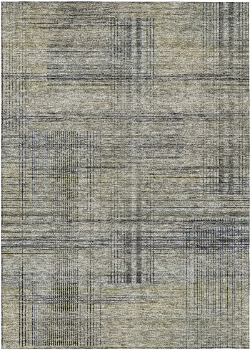 Khaki Beige And Gray Striped Washable Indoor Outdoor Area Rug Photo 2