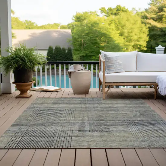 Khaki Beige And Gray Striped Washable Indoor Outdoor Area Rug Photo 9