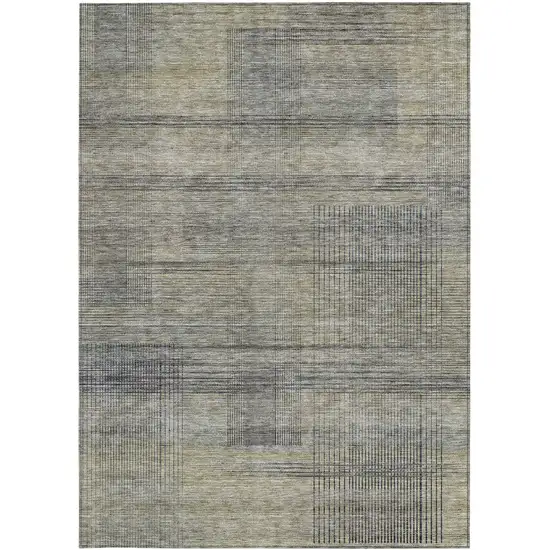 Khaki Beige And Gray Striped Washable Indoor Outdoor Area Rug Photo 6