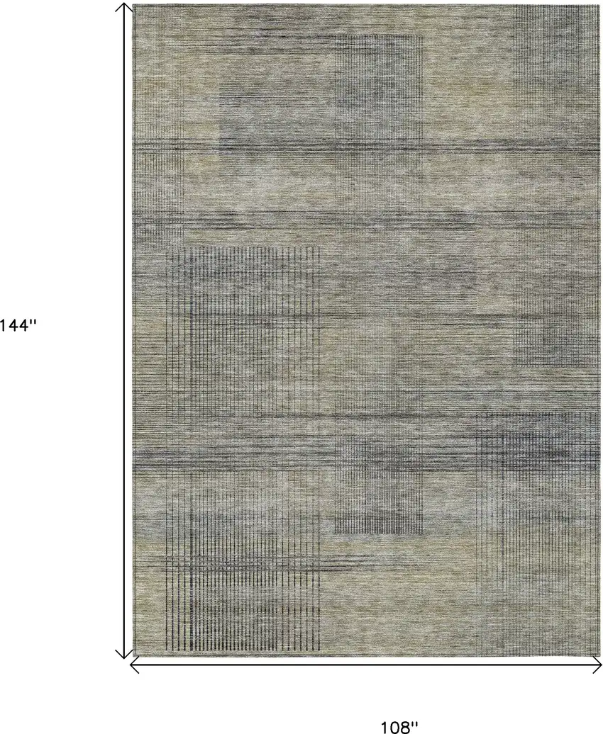 Khaki Beige And Gray Striped Washable Indoor Outdoor Area Rug Photo 3