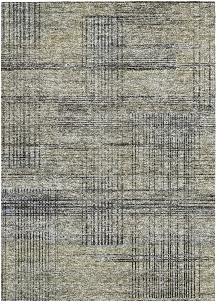 Khaki Beige And Gray Striped Washable Indoor Outdoor Area Rug Photo 7
