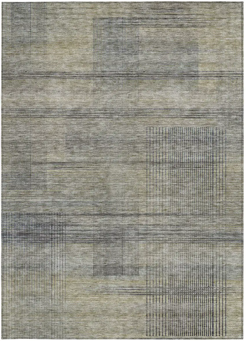 Khaki Beige And Gray Striped Washable Indoor Outdoor Area Rug Photo 7