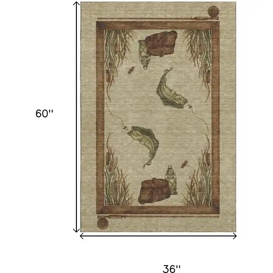 Khaki Beige And Green Nautical Washable Area Rug With UV Protection Photo 3