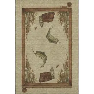 Photo of Khaki Beige And Green Nautical Washable Area Rug With UV Protection
