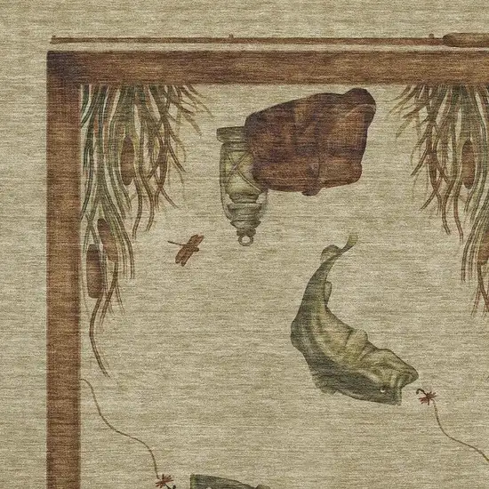 Khaki Beige And Green Nautical Washable Area Rug With UV Protection Photo 8