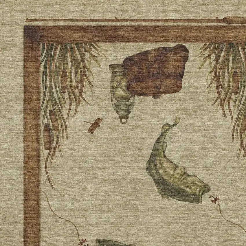 Khaki Beige And Green Nautical Washable Area Rug With UV Protection Photo 8