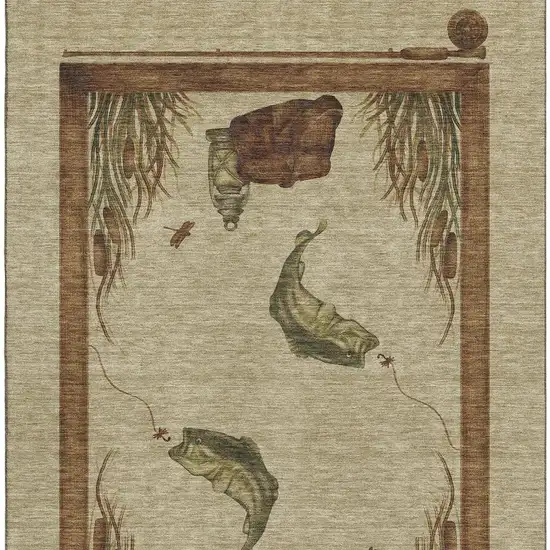 Khaki Beige And Green Nautical Washable Area Rug With UV Protection Photo 4