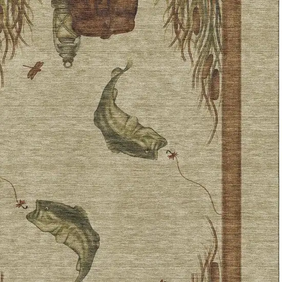 Khaki Beige And Green Nautical Washable Area Rug With UV Protection Photo 5