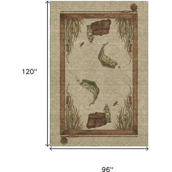 Khaki Beige And Green Nautical Washable Area Rug With UV Protection Photo 3