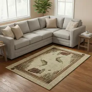 Photo of Khaki Beige And Green Nautical Washable Area Rug With UV Protection