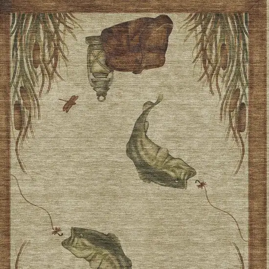 Khaki Beige And Green Nautical Washable Area Rug With UV Protection Photo 4