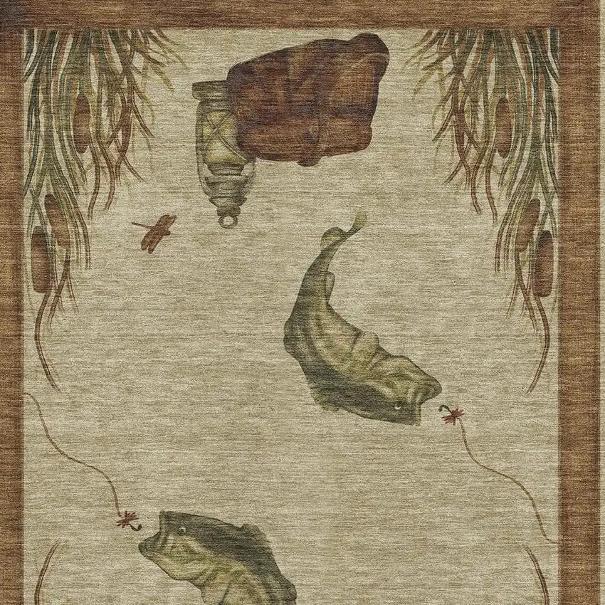 Khaki Beige And Green Nautical Washable Area Rug With UV Protection Photo 4