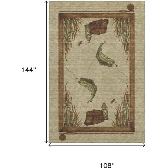 Khaki Beige And Green Nautical Washable Area Rug With UV Protection Photo 3