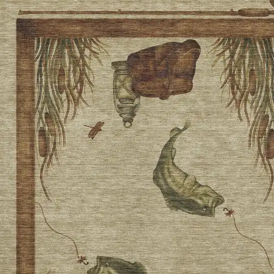 Khaki Beige And Green Nautical Washable Area Rug With UV Protection Photo 4