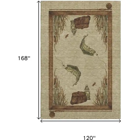 Khaki Beige And Green Nautical Washable Area Rug With UV Protection Photo 3