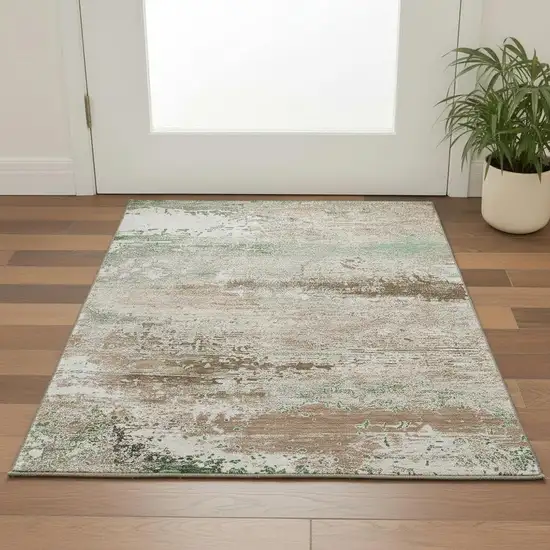 Khaki Beige And Ivory Abstract Washable Area Rug With UV Protection Photo 2