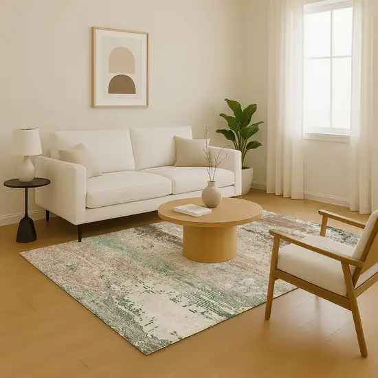 Khaki Beige And Ivory Abstract Washable Area Rug With UV Protection Photo 5