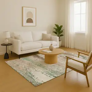 Photo of Khaki Beige And Ivory Abstract Washable Area Rug With UV Protection