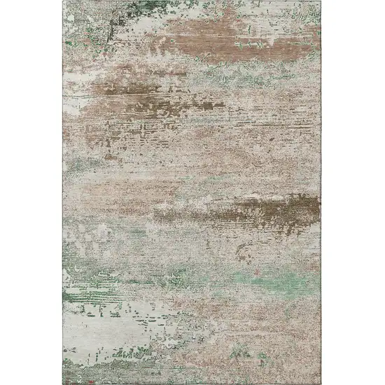 Khaki Beige And Ivory Abstract Washable Area Rug With UV Protection Photo 3