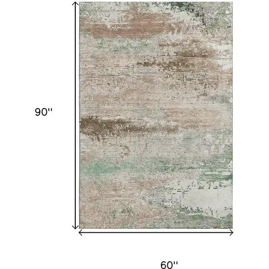 Khaki Beige And Ivory Abstract Washable Area Rug With UV Protection Photo 9