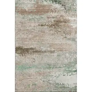 Photo of Khaki Beige And Ivory Abstract Washable Area Rug With UV Protection
