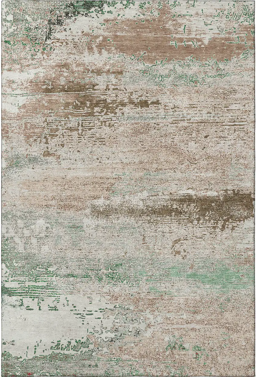 Khaki Beige And Ivory Abstract Washable Area Rug With UV Protection Photo 3