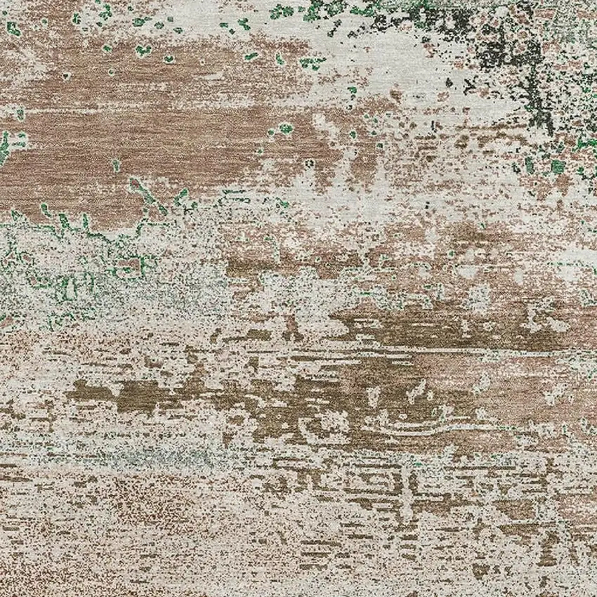 Khaki Beige And Ivory Abstract Washable Area Rug With UV Protection Photo 2