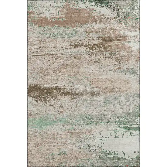 Khaki Beige And Ivory Abstract Washable Area Rug With UV Protection Photo 1