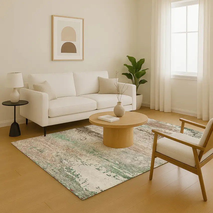 Khaki Beige And Ivory Abstract Washable Area Rug With UV Protection Photo 5