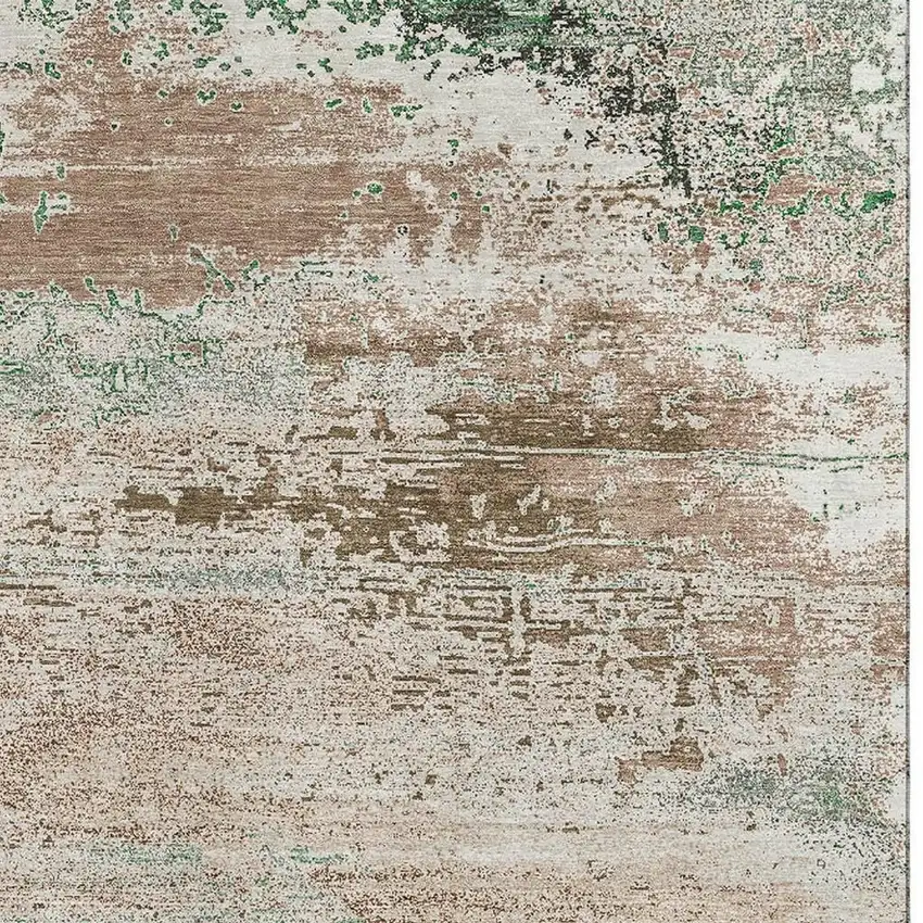 Khaki Beige And Ivory Abstract Washable Area Rug With UV Protection Photo 2