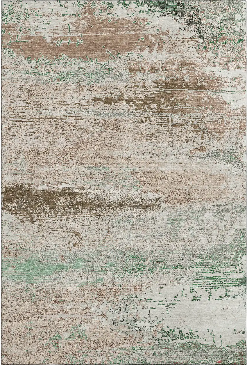 Khaki Beige And Ivory Abstract Washable Area Rug With UV Protection Photo 1