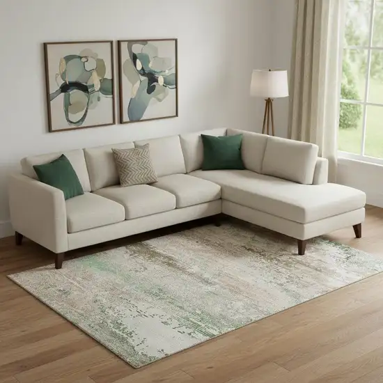 Khaki Beige And Ivory Abstract Washable Area Rug With UV Protection Photo 2