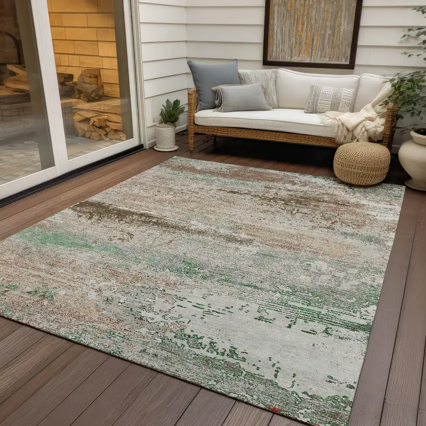 Khaki Beige And Ivory Abstract Washable Indoor Outdoor Area Rug Photo 5