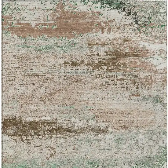Khaki Beige And Ivory Abstract Washable Indoor Outdoor Area Rug Photo 4