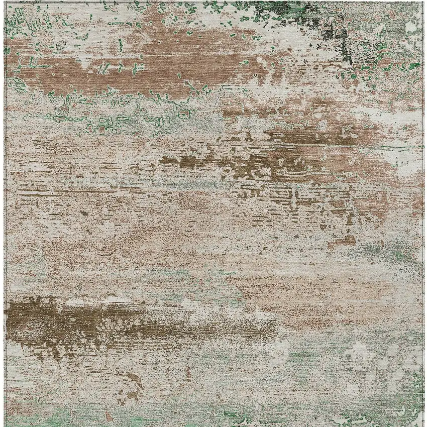 Khaki Beige And Ivory Abstract Washable Indoor Outdoor Area Rug Photo 9