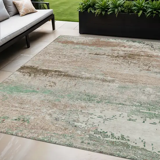 Khaki Beige And Ivory Abstract Washable Indoor Outdoor Area Rug Photo 2