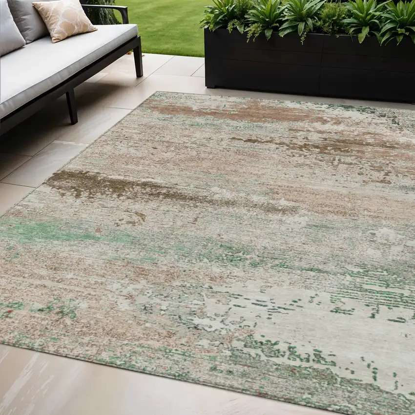Khaki Beige And Ivory Abstract Washable Indoor Outdoor Area Rug Photo 2