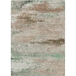 Photo of Khaki Beige And Ivory Abstract Washable Indoor Outdoor Area Rug